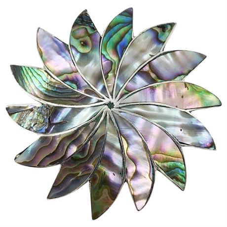 Vintage Signed JOSE NS Taxco Sterling Silver Abalone Pinwheel Brooch