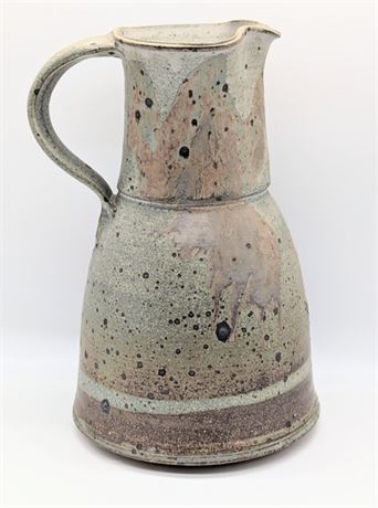 Large Heavy Handmade Signed Thrown Art Pottery Pitcher
