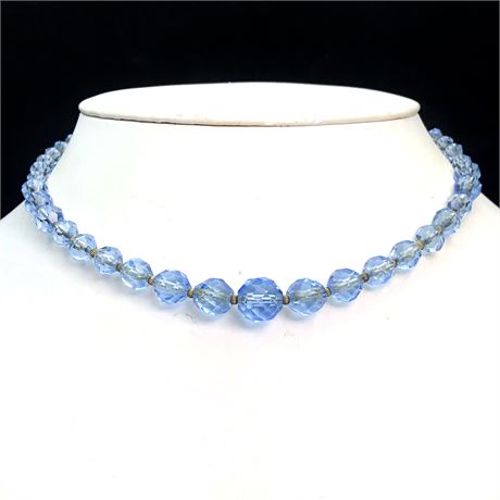 Vintage Czechoslovakia Graduated Baby Blue Faceted Beaded Necklace