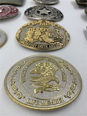 20 pc Vintage Metal Belt Buckle Lot: 12k Gold Filled, Brass, Cast Metal