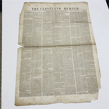 Original 1846 The Cleveland Herald Newspaper