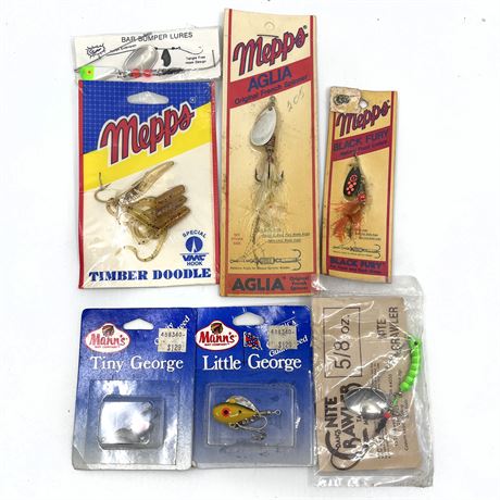 Vintage NEW Fishing Lure Lot- Mepps Spinners, Mann's Little & Tiny George