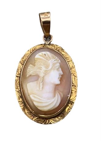 Luxe 10k Gold Goddess Carved Shell Cameo Pendant