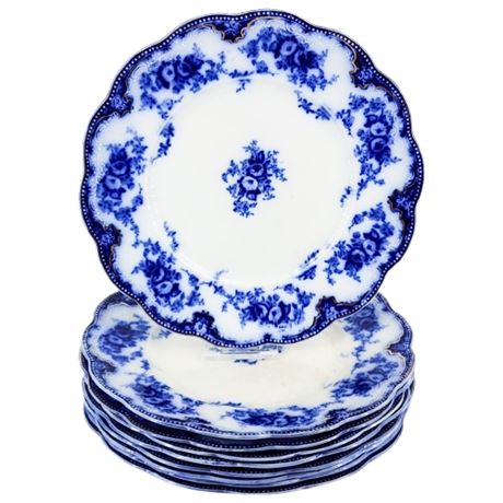 Vintage Grindley "Florida" Flow Blue Luncheon Plates x9