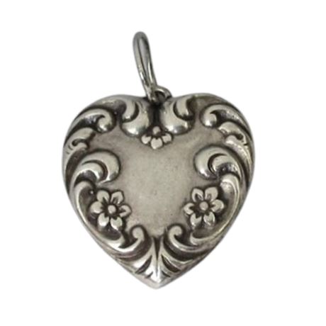Vintage Sterling Silver Repousse Flat Heart Charm Pendant