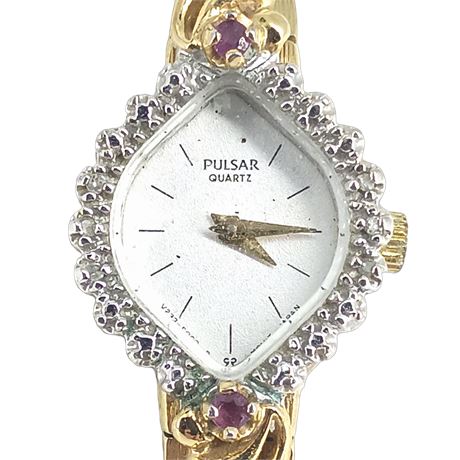 Pulsar Quartz Ladies Watch Gold-Tone Bracelet with Rhinestone Accents