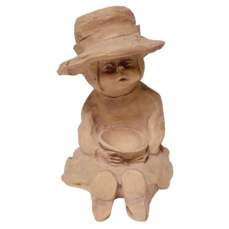 Signed David Grossman’s “Seated Girl w/ Hat” Clay Sculpture