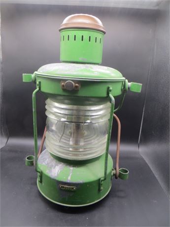 AUTHENTIC SHIP'S LANTERN GALVANIZED W/COPPER LID & FRESNO GLASS