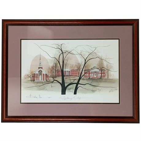 P Buckley Moss, Lynchburg College Signed Architectural Campus Print Framed Art