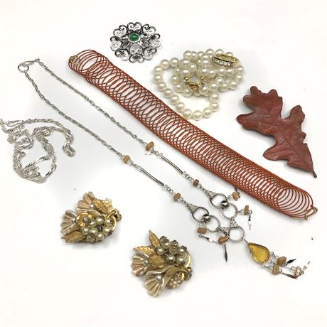 Vintage Jewelry Lot- Coro Slinky Enamel Wire, Beau Jewels, Austria Brooch,