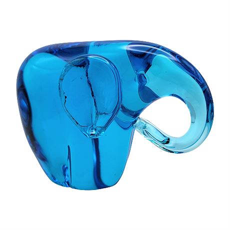 UV Reactive Blue Art Glass Elephant Figurine/Paperweight