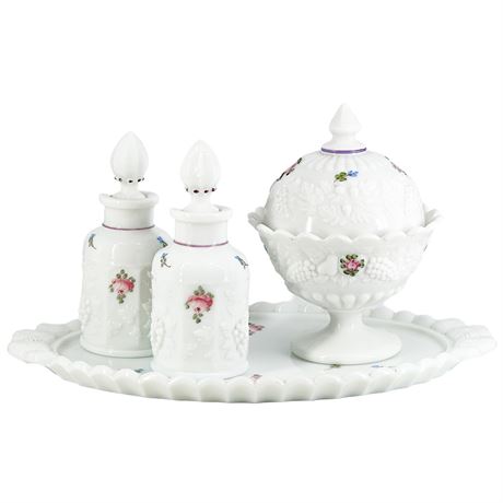 Vintage Westmoreland Hand-Painted Milk Glass Dresser Set