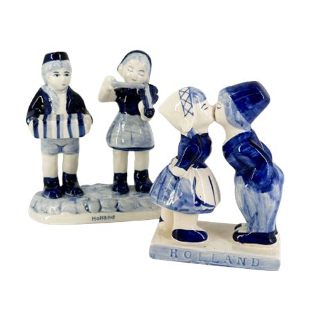 Pair of Delft Blue Holland Porcelain Figurines