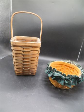 1989 Longaberger Heartland Large Peg Basket & Round Basket w/Ruffle