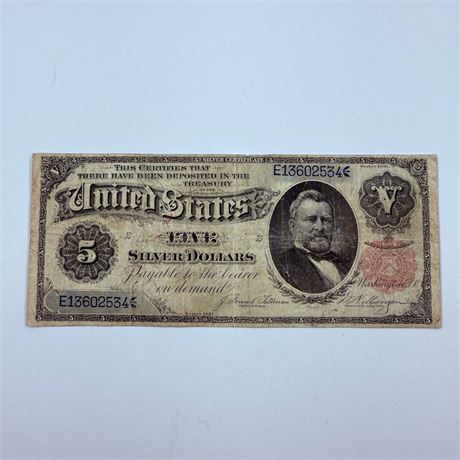 1891 $5 Silver Certificate Ulysses S. Grant Note