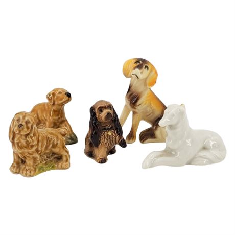 Five Vintage Miniature Dog Figurines, Incl. Wade England