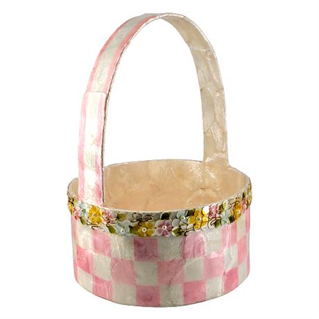 MacKenzie-Childs 'Tisket Tasket' Pink Check Capiz Shell Easter Basket