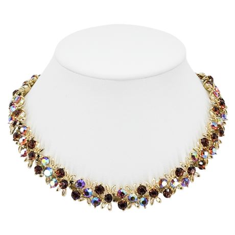 Vintage Pink Aurora Borealis & Rootbeer Rhinestone Necklace