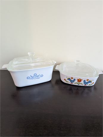Lot 2 Vintage Corning Baking Dishes w/Glass Lids