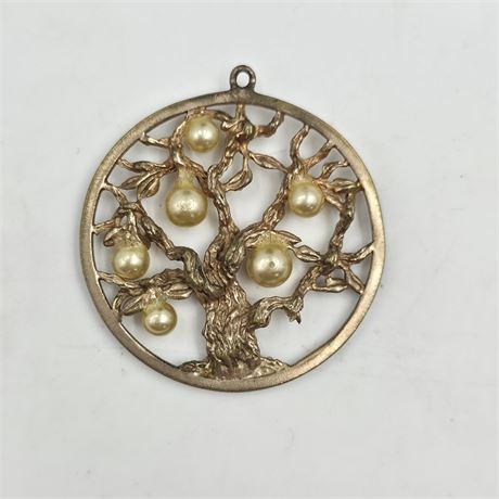 VTG Brass & Faux Pearl Pendant