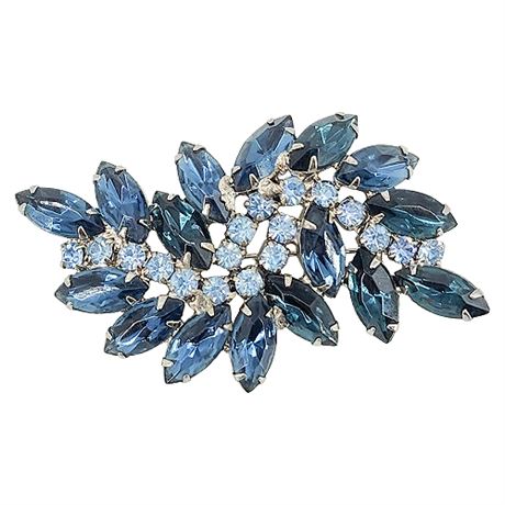 Vtg Prong Set Blue Rhinestone/Navette Cluster Brooch