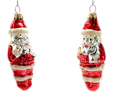 Vtg West German Mercury Glass Santa Christmas Ornaments - 2
