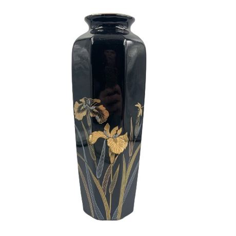 Golden Iris Black Ceramic Japan Vase