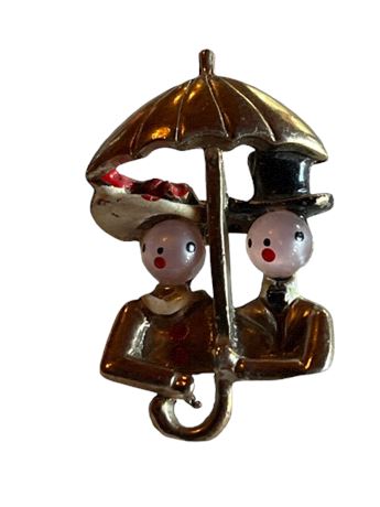 Goldtone Moon glow faces  couple brooch