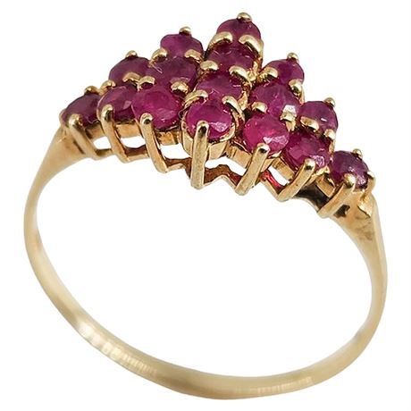 Signed Vintage 10K Gold Genuine Ruby Cluster Ring, Sz 10