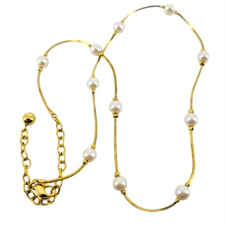 Vintage Gold Tone and Faux Pearl Necklace