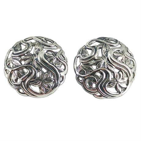 Vintage Silver-Tone Openwork Scroll Stud Earrings