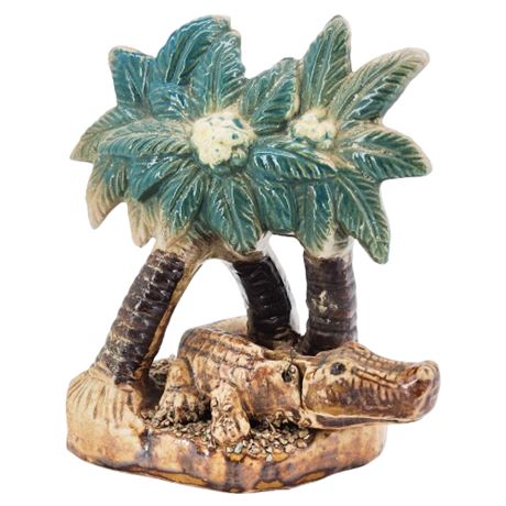Vintage Japan Made Ceramic Alligator & Palm Trees Souvenir