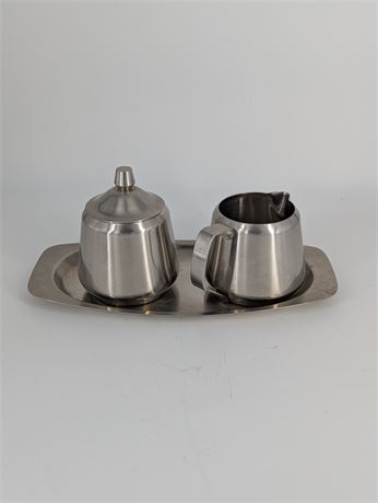 Oneida Stainless Cream and Sugar Bowl w/Tray