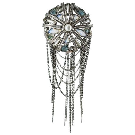 Signed KCR Silver Tone Rhinestone Jellyfish Brooch