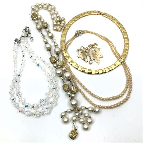 Vintage Jewelry Lot- Deltah, Auraora Borealis, Gold Tone Link Choker, Tassel