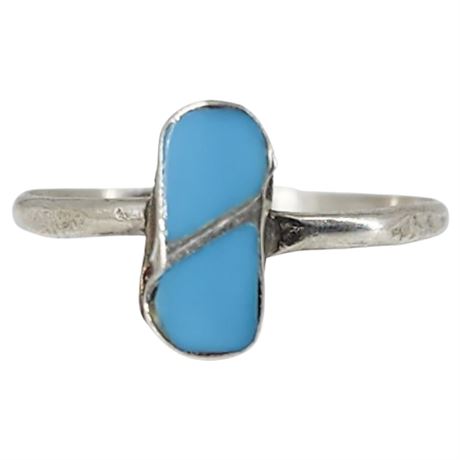Unmarked Sterling Silver Turquoise Inlay Ring, Sz 3.5