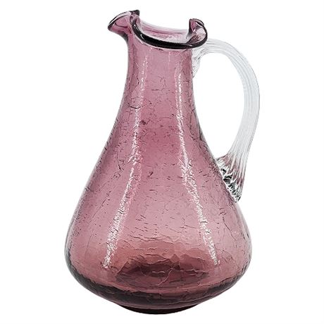 Vintage Amethyst Crackle Glass Cruet w/ Clear Handle