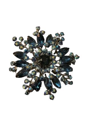 Large flower Blue rhinestone vintage brooch