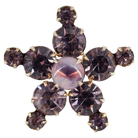 Vintage Prong Set Lavender Rhinestone Star/Flower Brooch