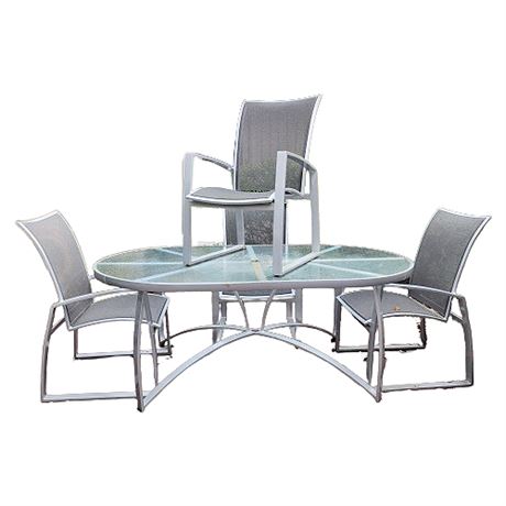 Woodard Wyatt Flex Oval Patio Table & 4 Arm Chairs