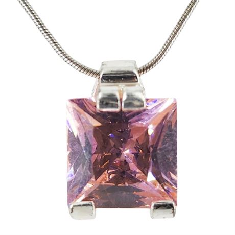 Sterling Silver Pink Zircon Pendant Necklace