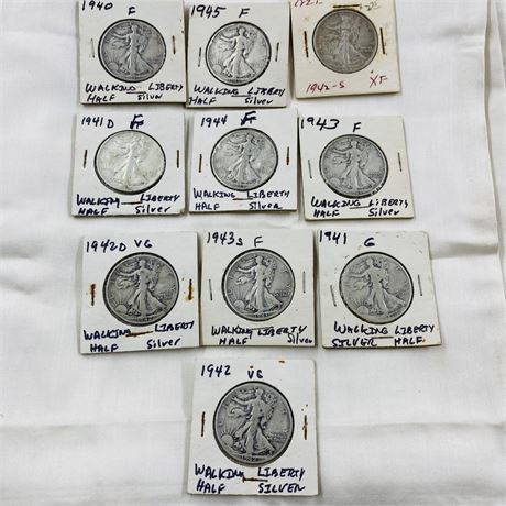 10 Walking Liberty Half Dollars