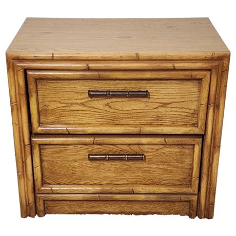 Pair Vintage Lea Faux Bamboo Oak 2 Drawer Nightstands