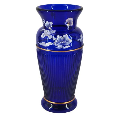 Fenton Landmark Collection 1905-2005 Hand-Painted Cobalt Blue Vase