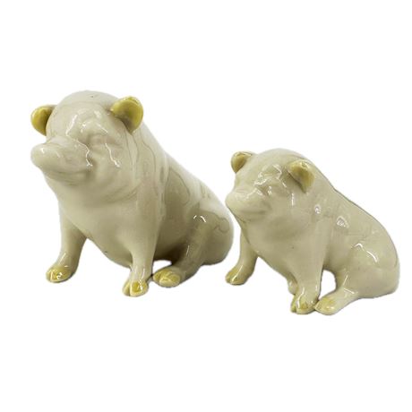 Pair of Vintage Belleek Porcelain Pig Figurines
