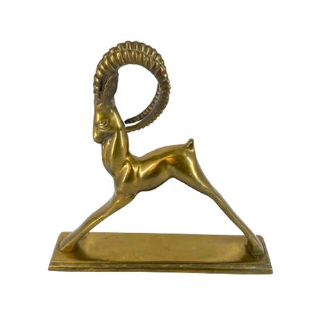 Vintage Brass Ram Gazelle Horns Bookend Sculpture Paperweight