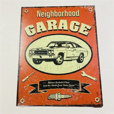 ‘Neighborhood Garage’ 12.5x16” Retro Metal Sign
