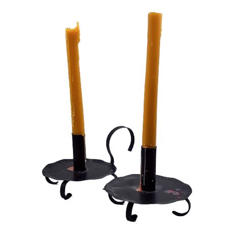 Large Black Metal Candle Holders w/ Candles