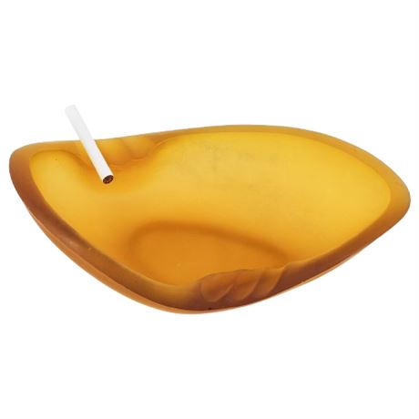 Vintage L.E. SMITH Tivoli Frosted Amber Glass Boomerang Ashtray