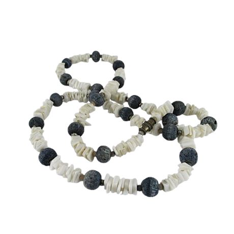 Vtg PUKA SHELL & BLUE CORAL ROCK 24" Necklace